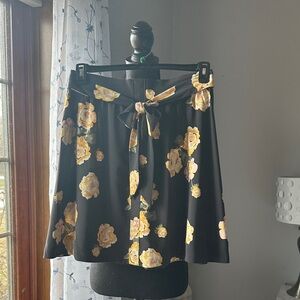 LOFT Black Skirt with Yellow Floral Design